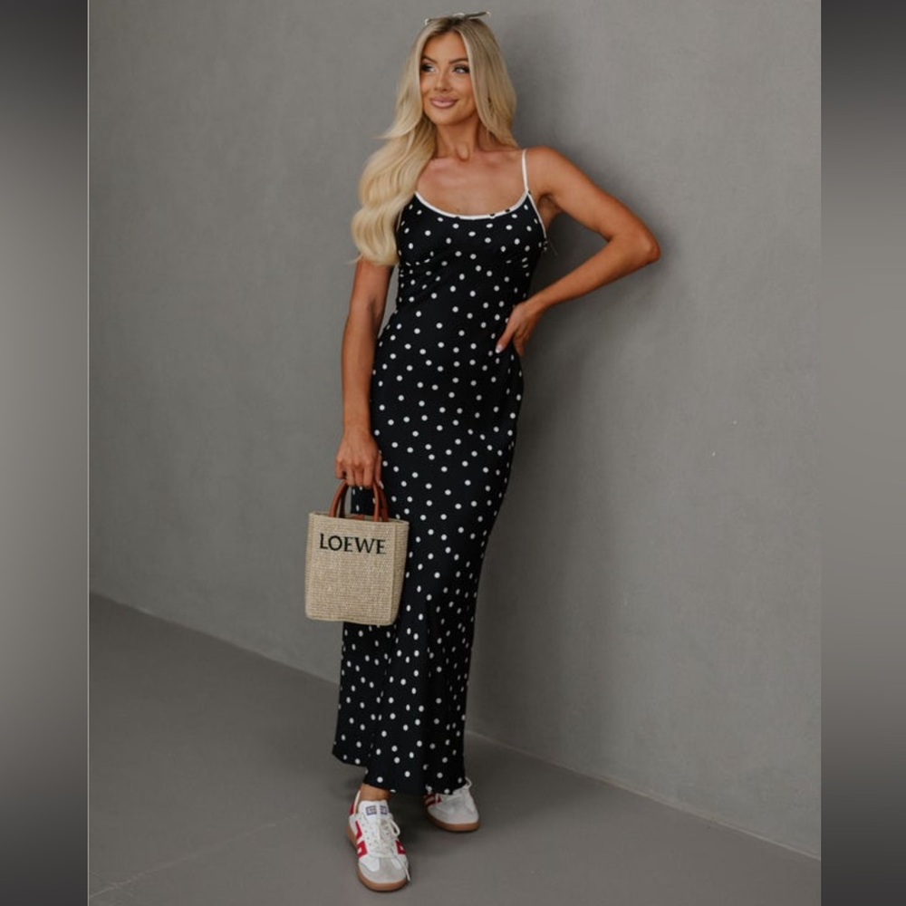 Polka Dot Slip Maxi Dress-Black/White